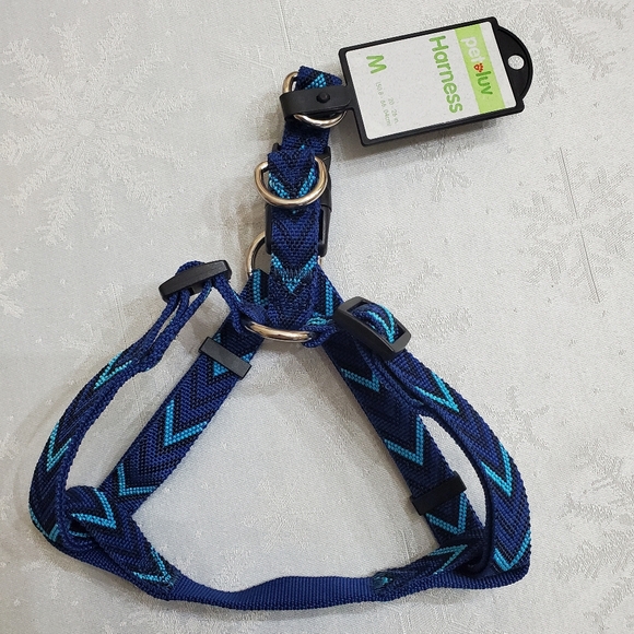 NWT New Petluv Blue Chevron Medium Dog Adjustable Harness & Large Leash Set - Picture 6 of 7